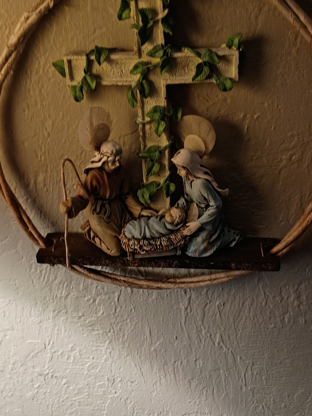 Hand-Painted Nativity Wall Decor - Blue, Cream, Brown